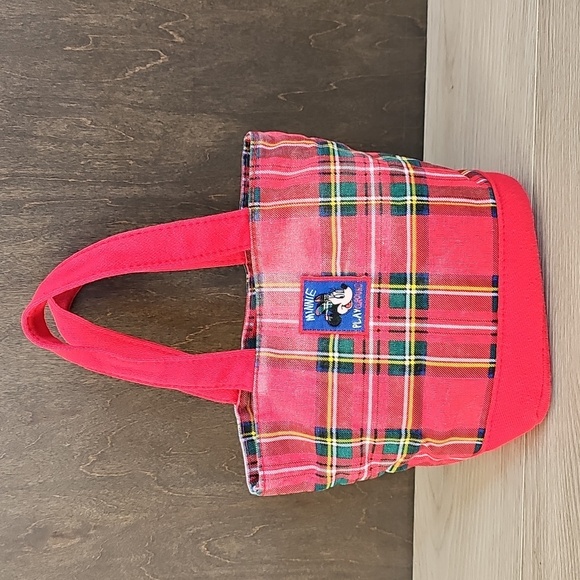 Vintage Disney Store Plaid Mickey & Minnie Mouse Hoola Hoop Small Handbag - Picture 8 of 17